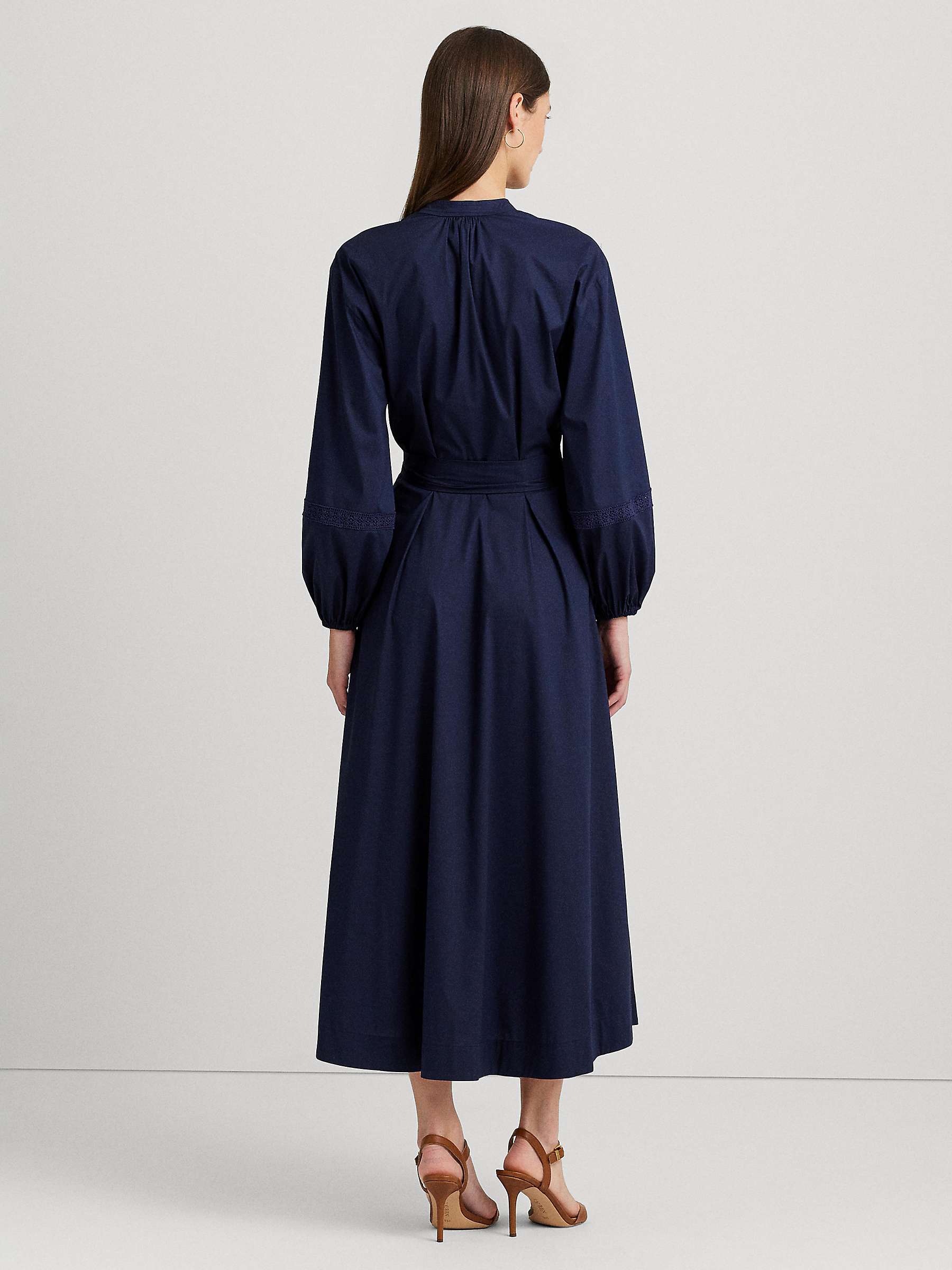 Buy Lauren Ralph Lauren Carelle Lace Trim Midi Shirt Dress, Refined Navy Online at johnlewis.com