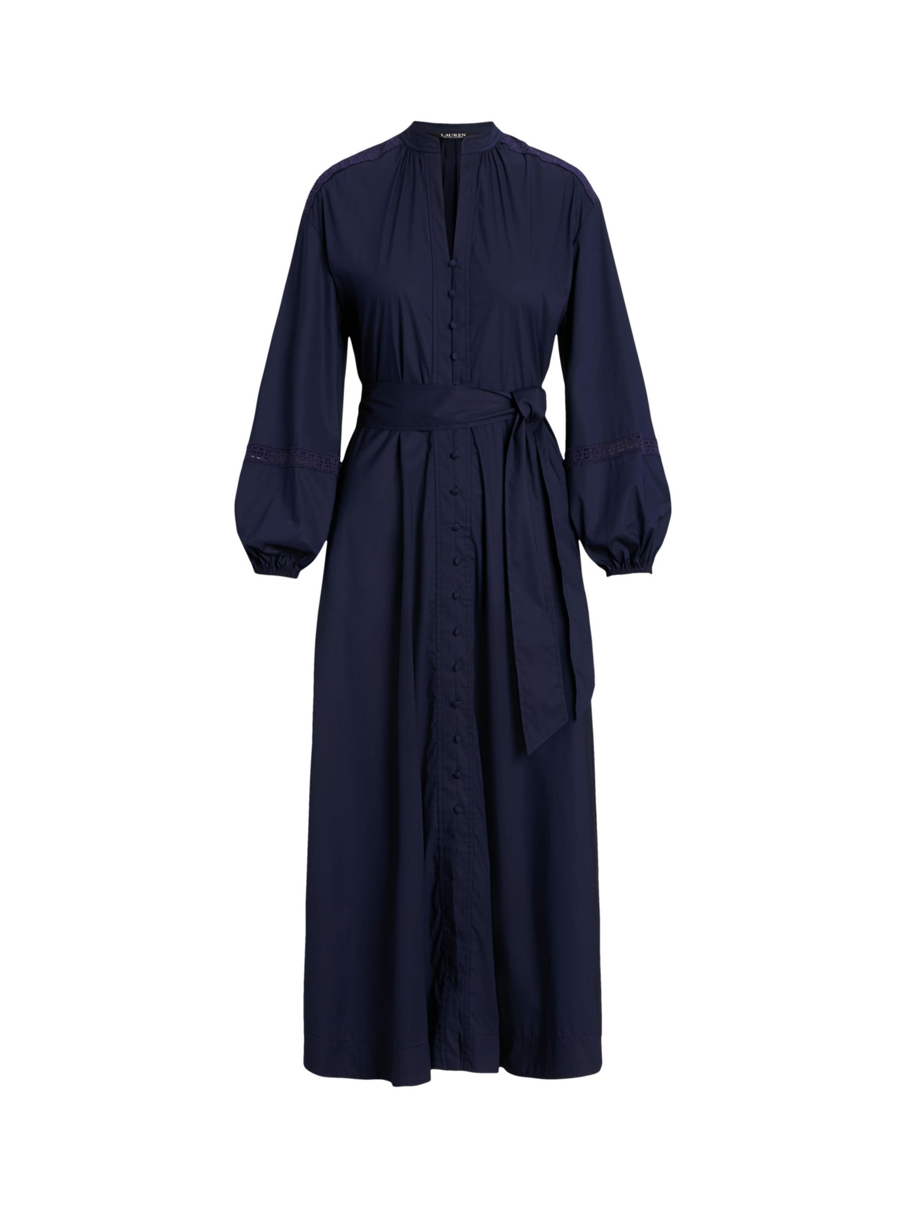 Lauren Ralph Lauren Carelle Lace Trim Midi Shirt Dress, Refined Navy at ...