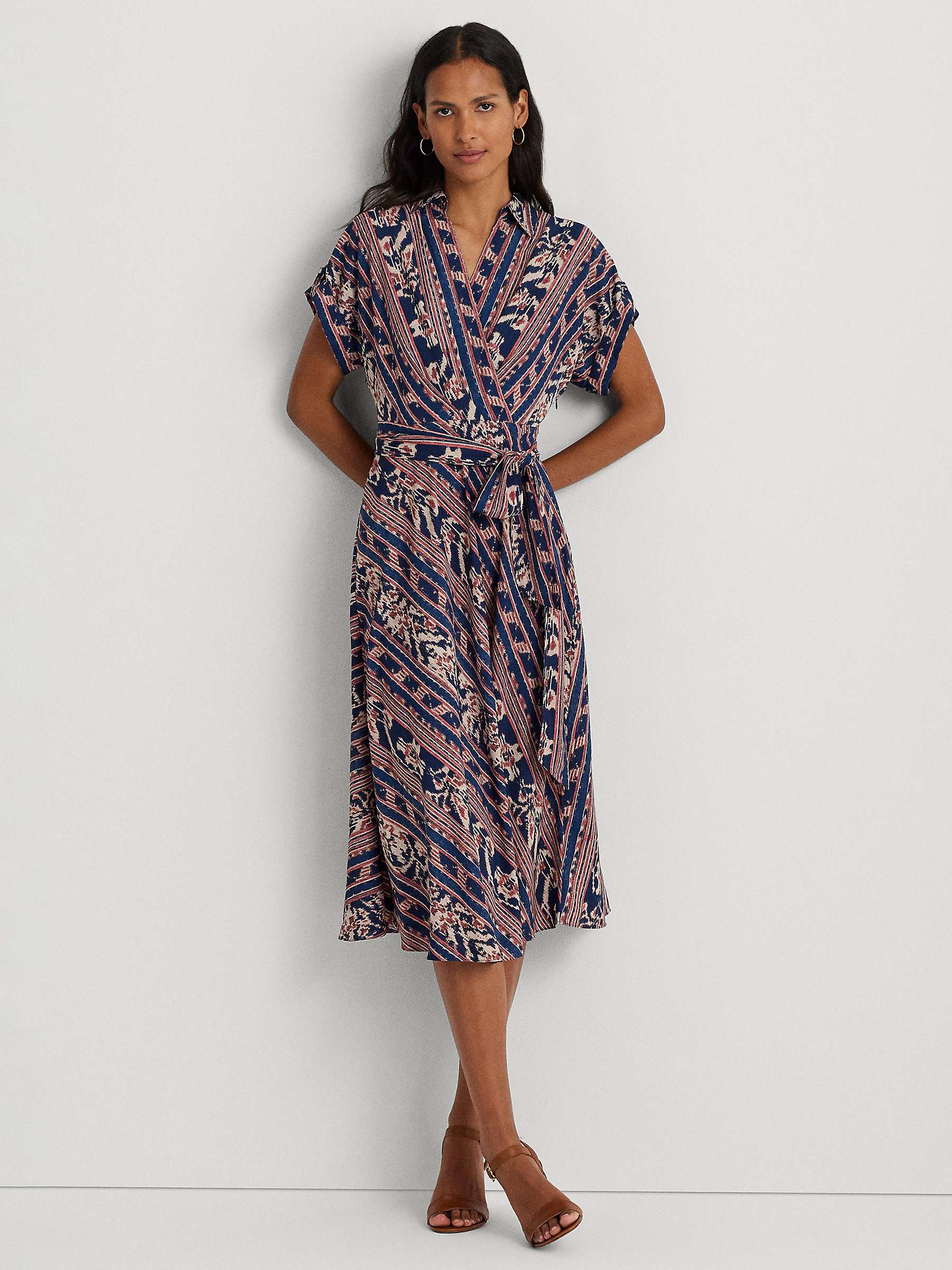 Buy Lauren Ralph Lauren Fratillo Geometric Stripe Belted Crepe Wrap Dress, Navy/Multi Online at johnlewis.com