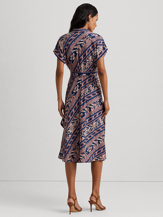 Lauren Ralph Lauren Fratillo Geometric Stripe Belted Crepe Wrap Dress, Navy/Multi