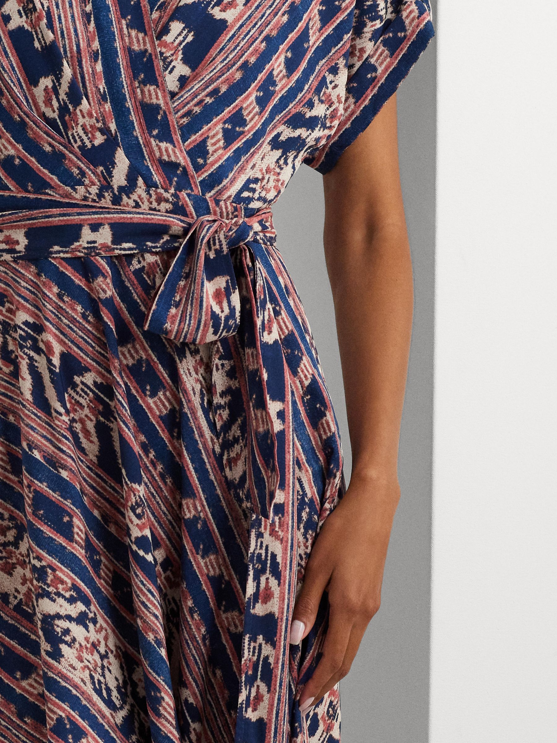 Lauren Ralph Lauren Fratillo Geometric Stripe Belted Crepe Wrap Dress, Navy/Multi, 12