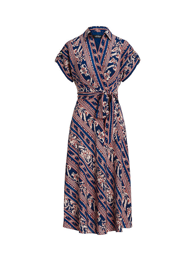 Lauren Ralph Lauren Fratillo Geometric Stripe Belted Crepe Wrap Dress, Navy/Multi