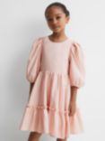 Reiss Kids' Toby Volume Puff Sleeve Tiered Dress, Pink