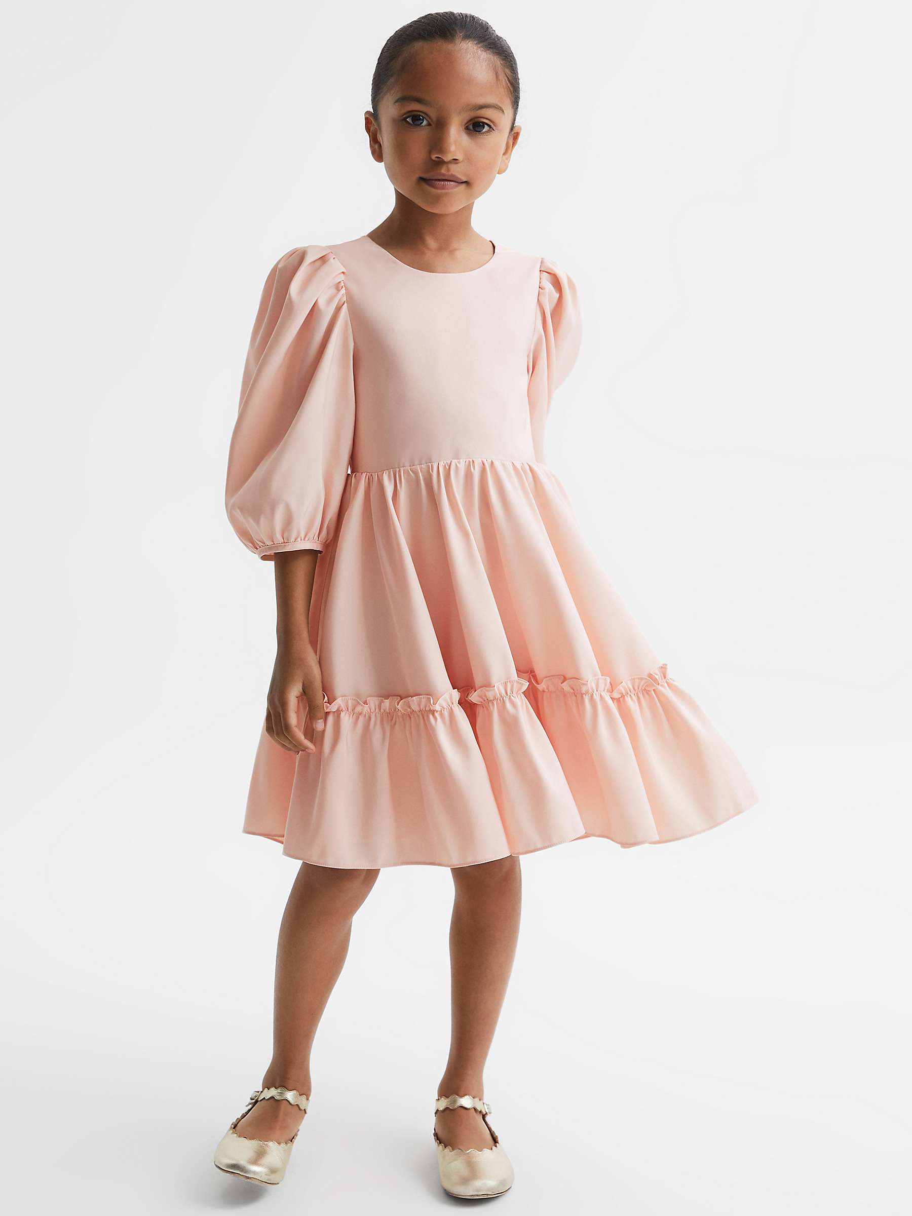 Buy Reiss Kids' Toby Volume Puff Sleeve Tiered Dress, Pink Online at johnlewis.com