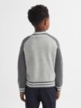 Reiss Kids' Belsize Varsity Bomber Jacket, Soft Grey
