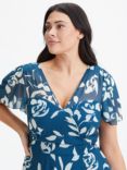 Scarlett & Jo Print Angel Sleeve Sweetheart Dress, Teal Ivory