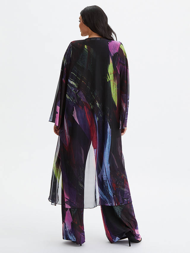 Scarlett & Jo Waterfall Layered Mesh Kimono, Black/Multi