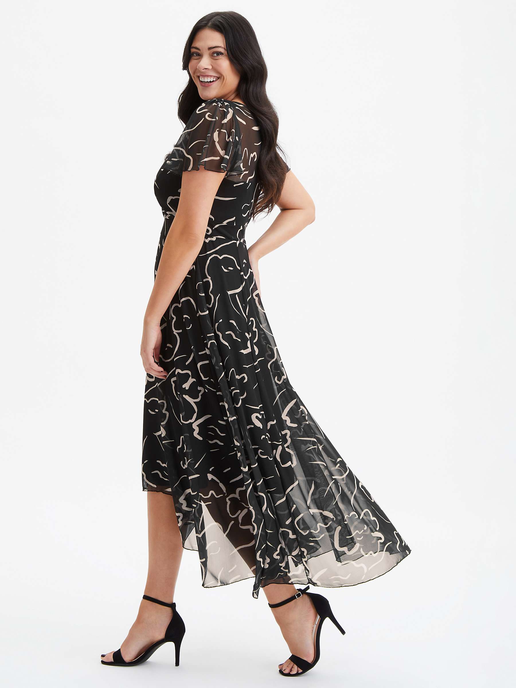 Buy Scarlett & Jo Print Angel Sleeve Sweetheart Dress, Black/Ecru Online at johnlewis.com