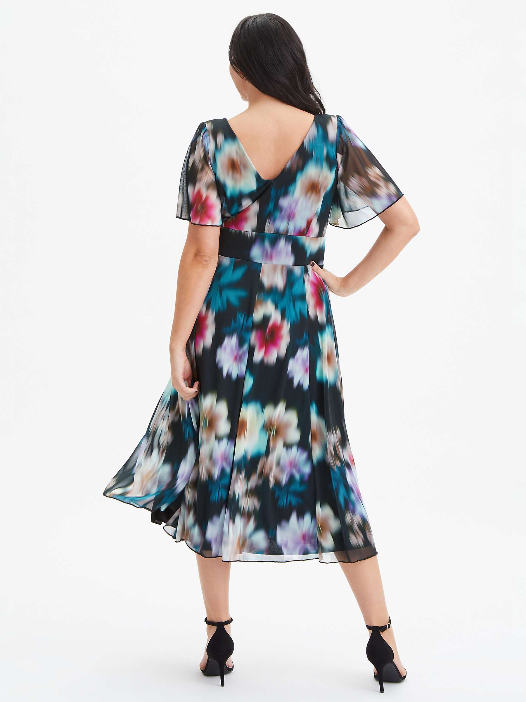 Buy Scarlett & Jo Victoria Angel Sleeve Mesh Midi Dress, Black Blur/Multi Online at johnlewis.com