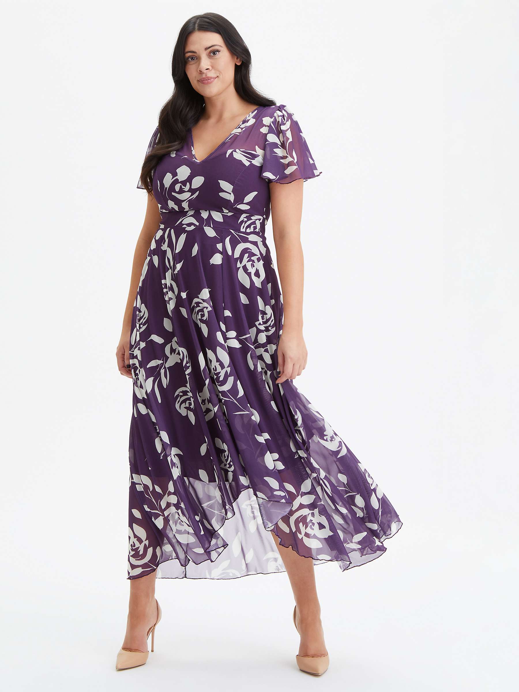 Buy Scarlett & Jo Print Angel Sleeve Sweetheart Dress, Purple/Ivory Online at johnlewis.com