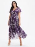Scarlett & Jo Print Angel Sleeve Sweetheart Dress, Purple/Ivory