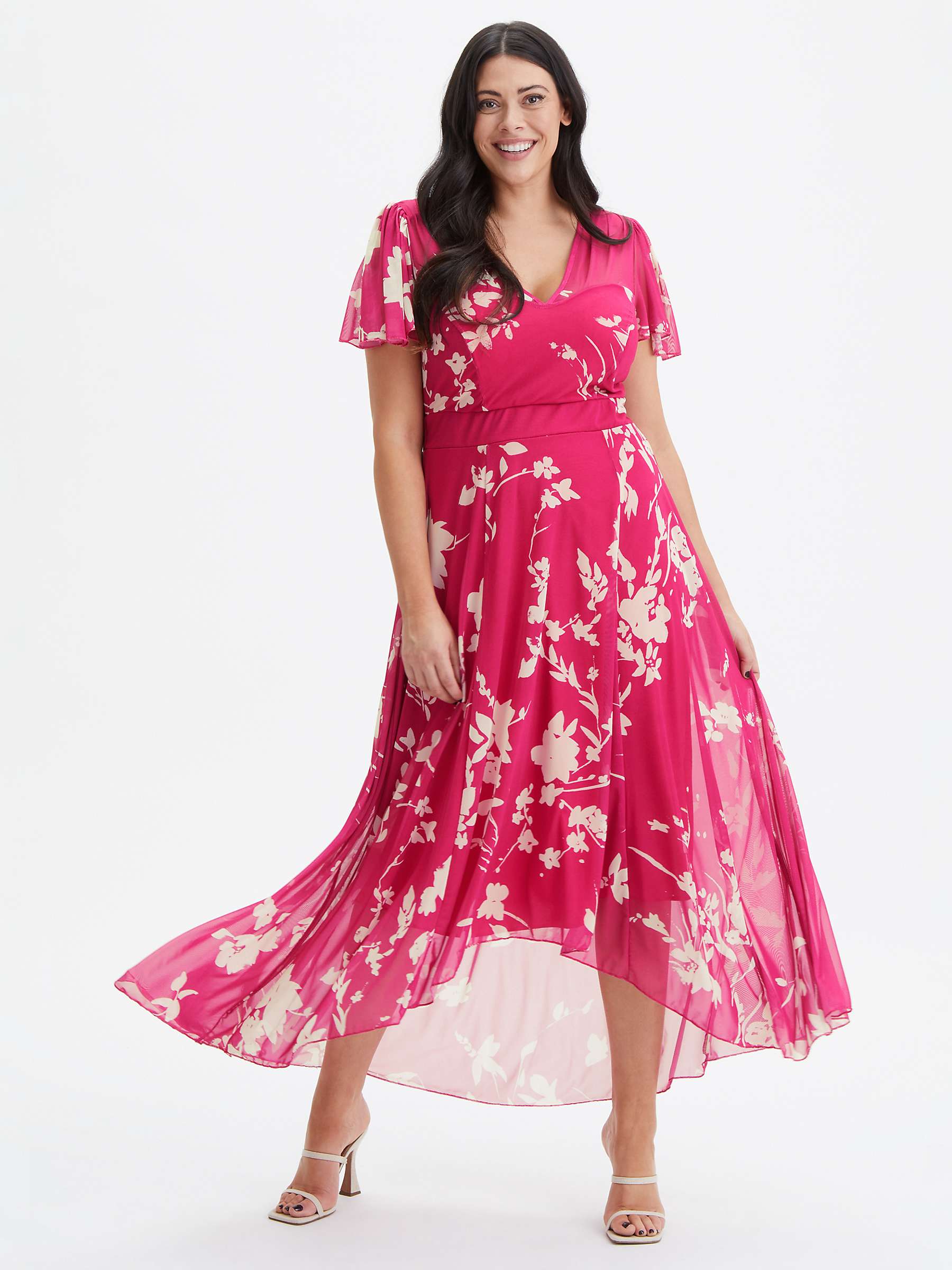 Buy Scarlett & Jo Print Angel Sleeve Sweetheart Dress, Pink/Ivory Online at johnlewis.com