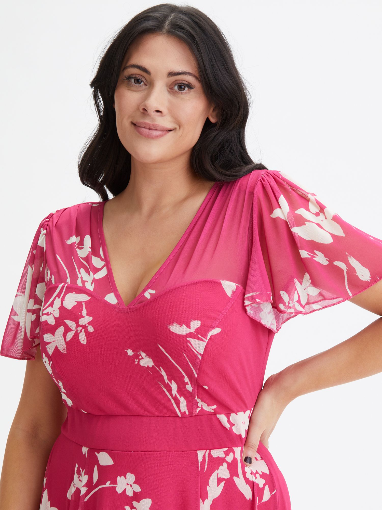 Buy Scarlett & Jo Print Angel Sleeve Sweetheart Dress, Pink/Ivory Online at johnlewis.com