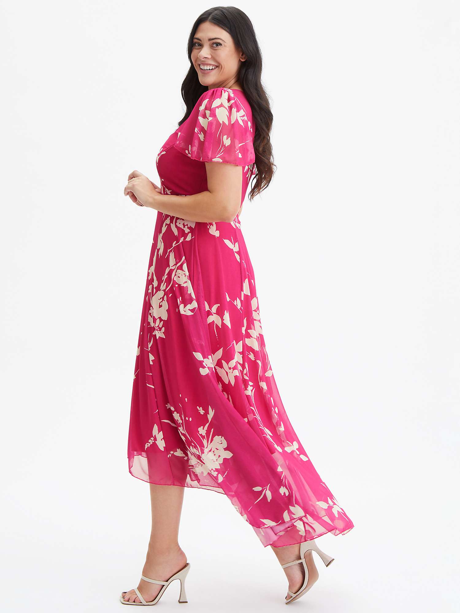 Buy Scarlett & Jo Print Angel Sleeve Sweetheart Dress, Pink/Ivory Online at johnlewis.com