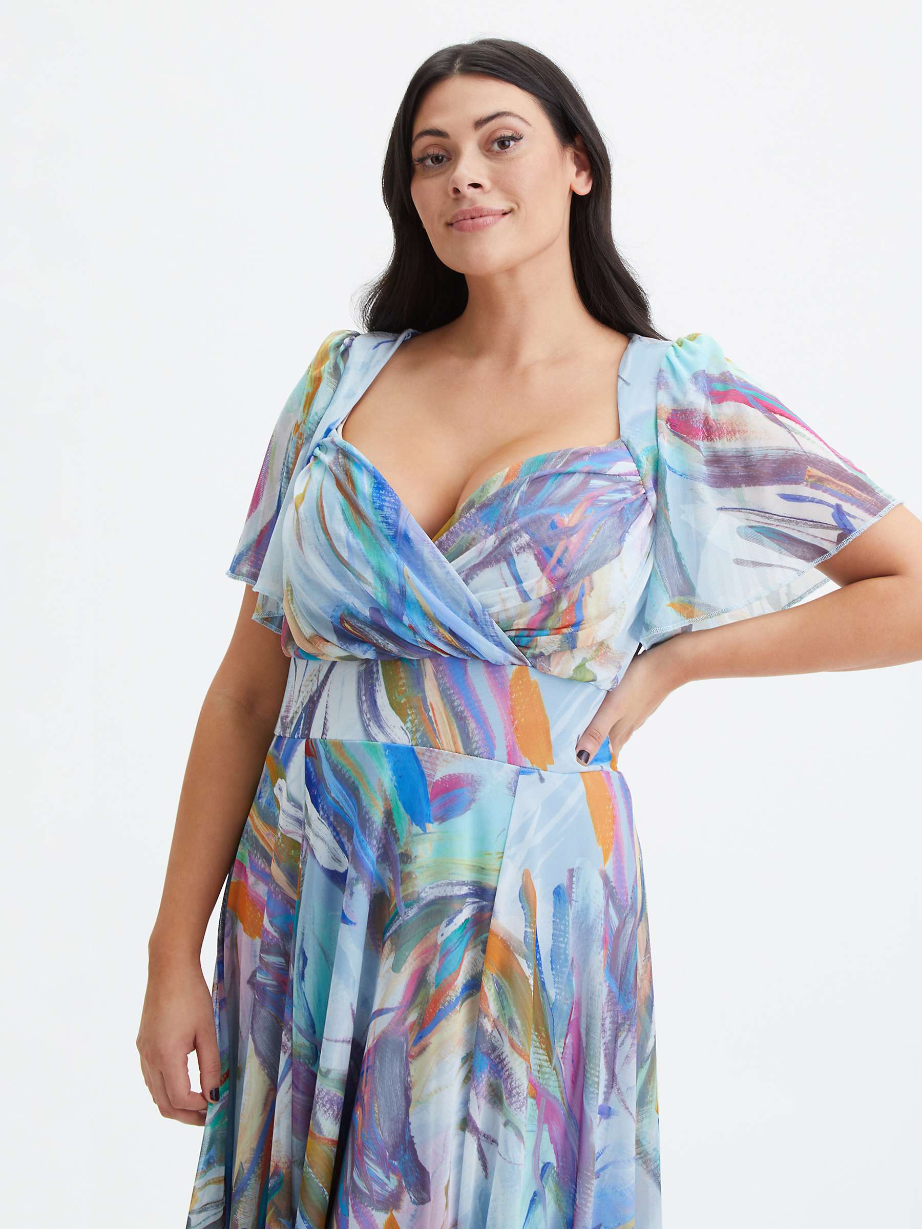 Buy Scarlett & Jo Kemi Bolero Wrap Bodice Mesh Long Midi Dress, Sky Feather Online at johnlewis.com