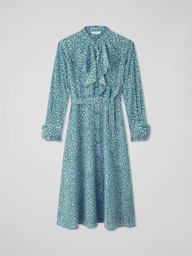 L.K.Bennett Soni Heart Print Silk Dress, Multi Green/Blue