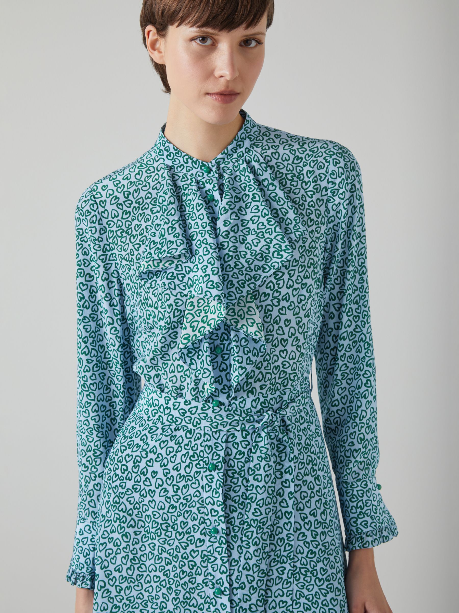L.K.Bennett Soni Heart Print Silk Dress, Multi Green/Blue, 10