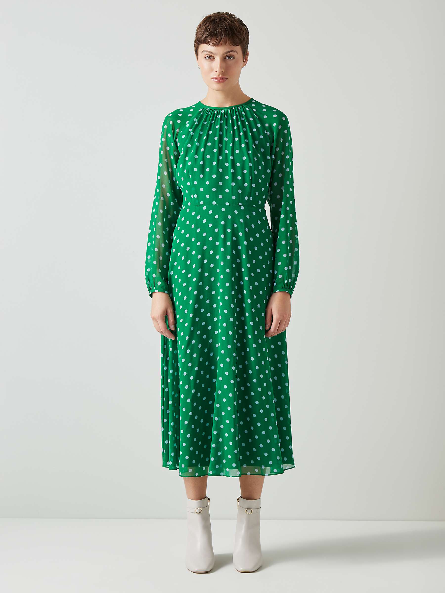 Buy L.K.Bennett Addison Polka Dot Midi Dress, Green/Blue Online at johnlewis.com