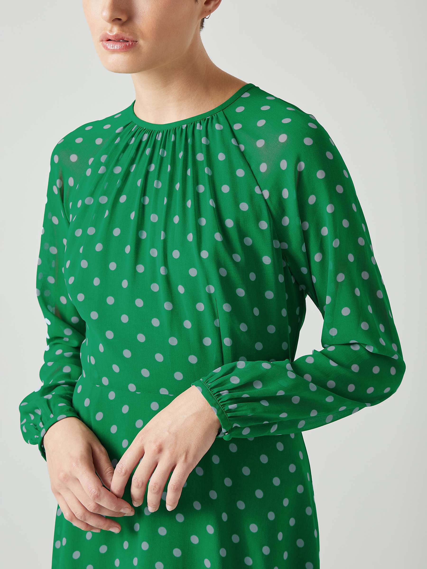 Buy L.K.Bennett Addison Polka Dot Midi Dress, Green/Blue Online at johnlewis.com