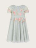 Monsoon Baby Luna Floral Embroidered Occasion Dress, Green
