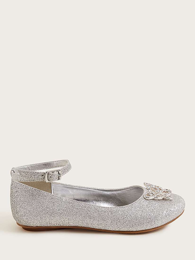 Buy Monsoon Kids' Fine Glitter Butterfly Ballerina Shoes, Silver Online at johnlewis.com