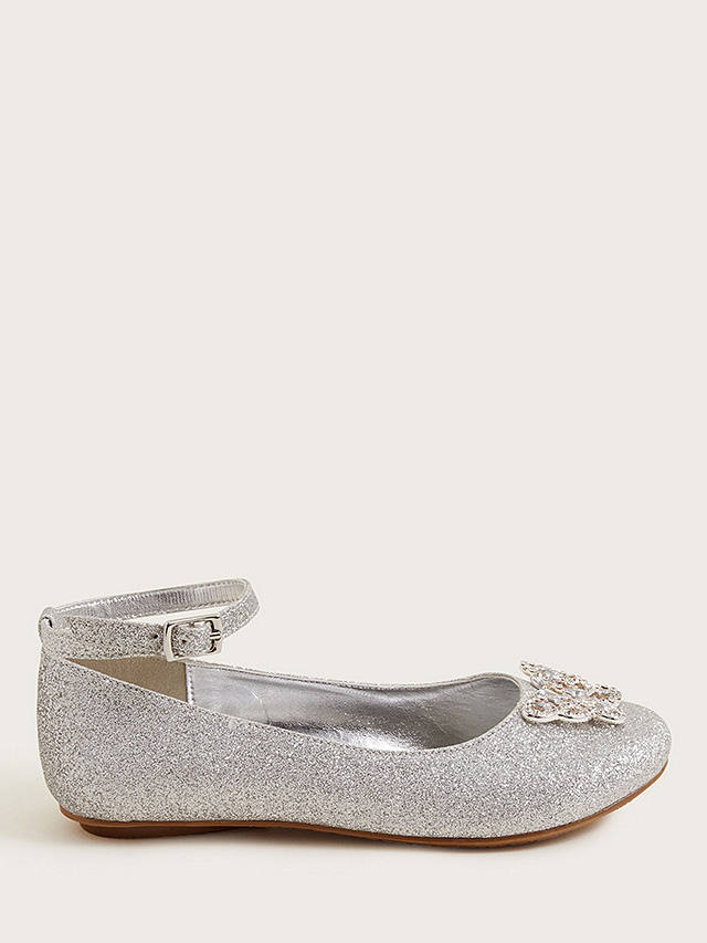 Monsoon Kids' Fine Glitter Butterfly Ballerina Shoes, Silver