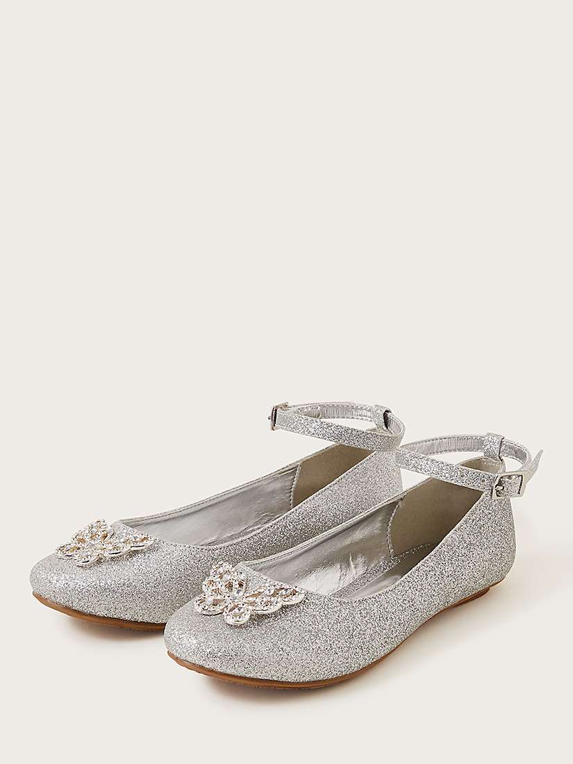 Buy Monsoon Kids' Fine Glitter Butterfly Ballerina Shoes, Silver Online at johnlewis.com