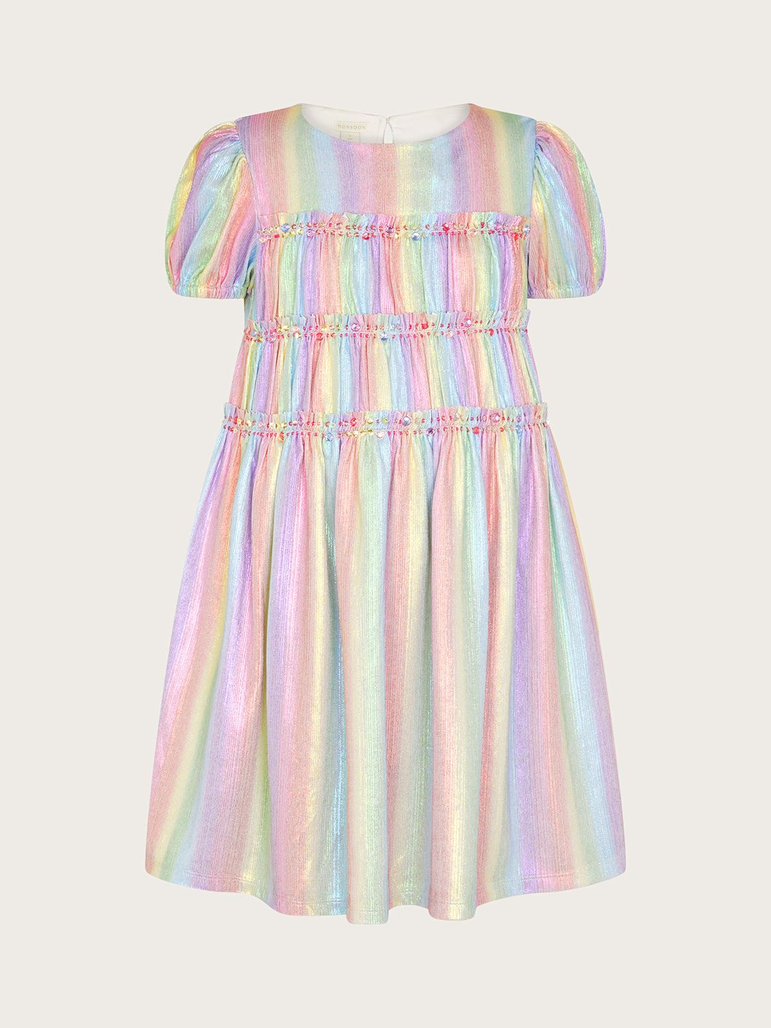 Monsoon Kids' Pastel Rainbow Puff Sleeve Pliss Occasion Dress, Multi at John  Lewis & Partners