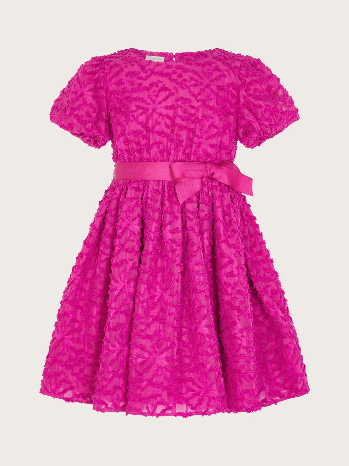Monsoon Kids' Abstract Textured Puff Sleeve Occasion Dress, Magenta at ...