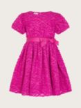 Monsoon Kids' Abstract Textured Puff Sleeve Occasion Dress, Magenta