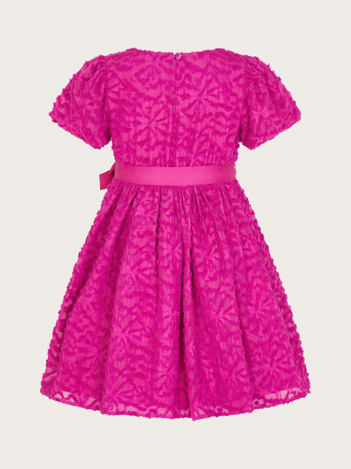 Monsoon Kids' Abstract Textured Puff Sleeve Occasion Dress, Magenta, 3 years