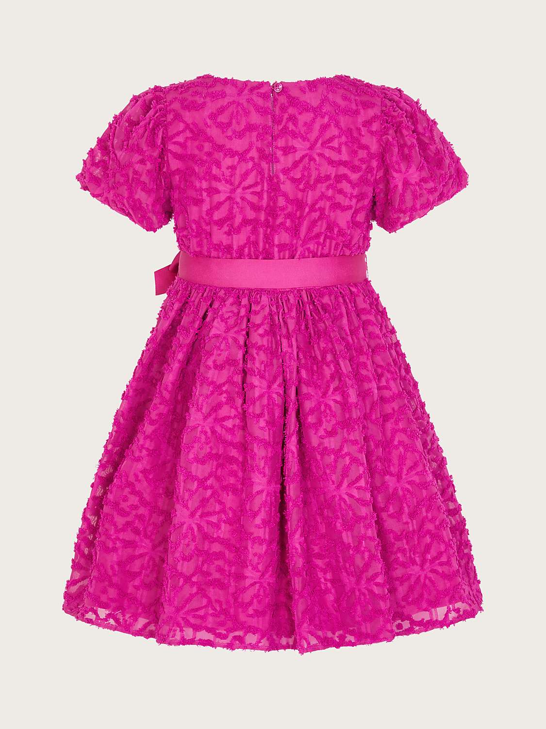 Buy Monsoon Kids' Abstract Textured Puff Sleeve Occasion Dress, Magenta Online at johnlewis.com
