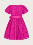 Monsoon Kids' Abstract Textured Puff Sleeve Occasion Dress, Magenta