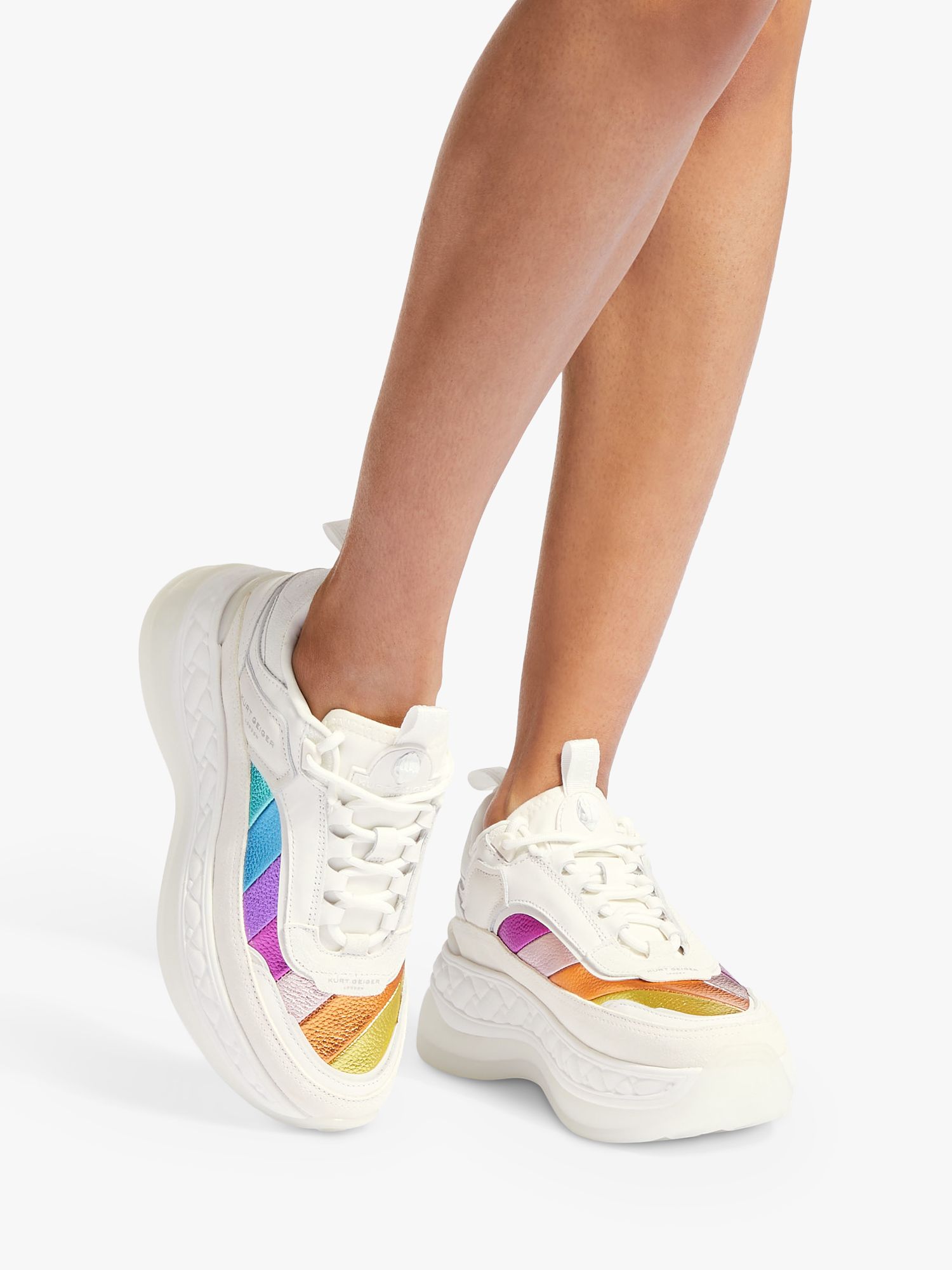 Buy Kurt Geiger London Kensington Leather Platform Trainers, White/Multi Online at johnlewis.com