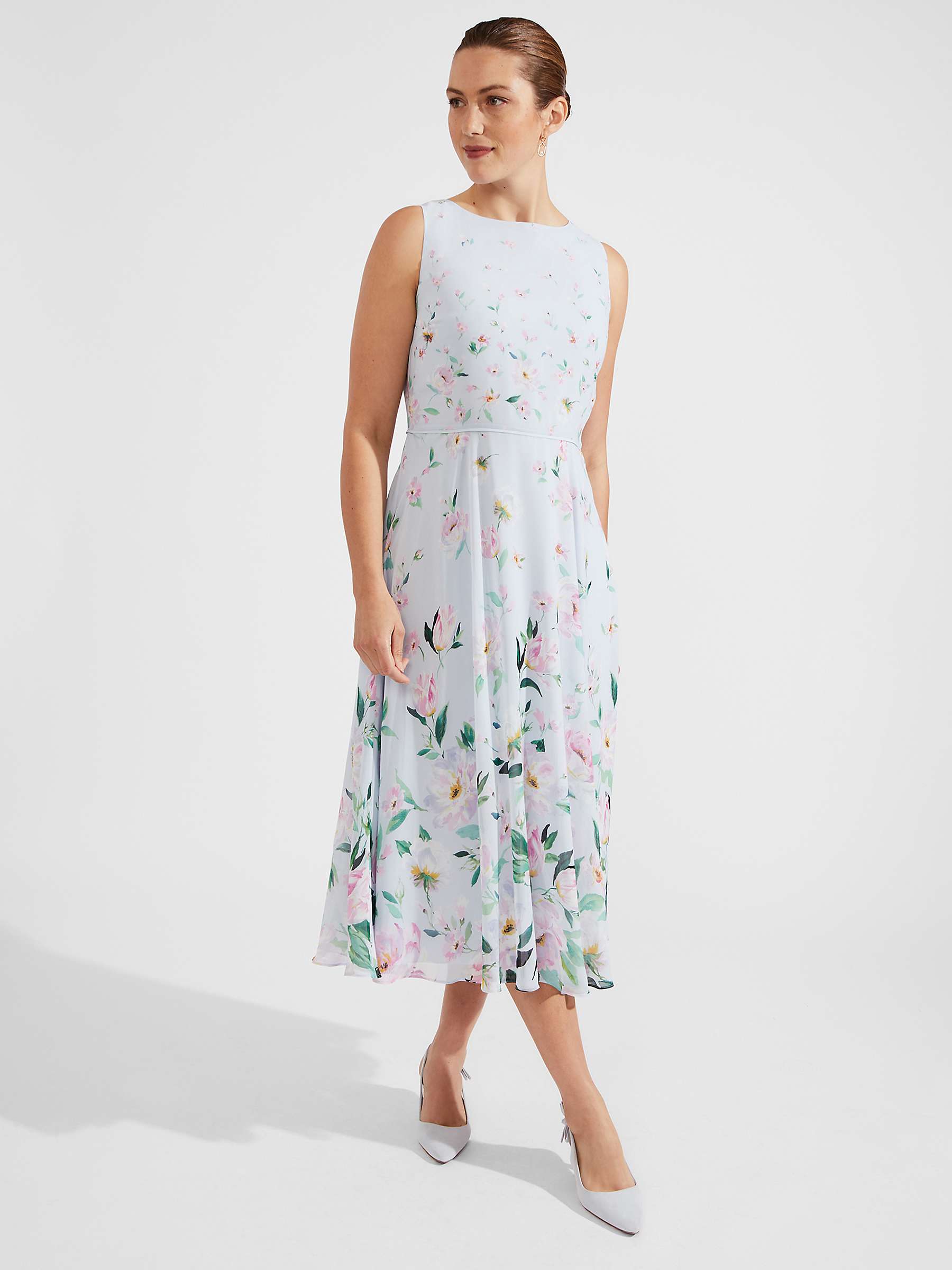 Buy Hobbs Petite Carly Floral Midi Dress, Pale Blue/Multi Online at johnlewis.com