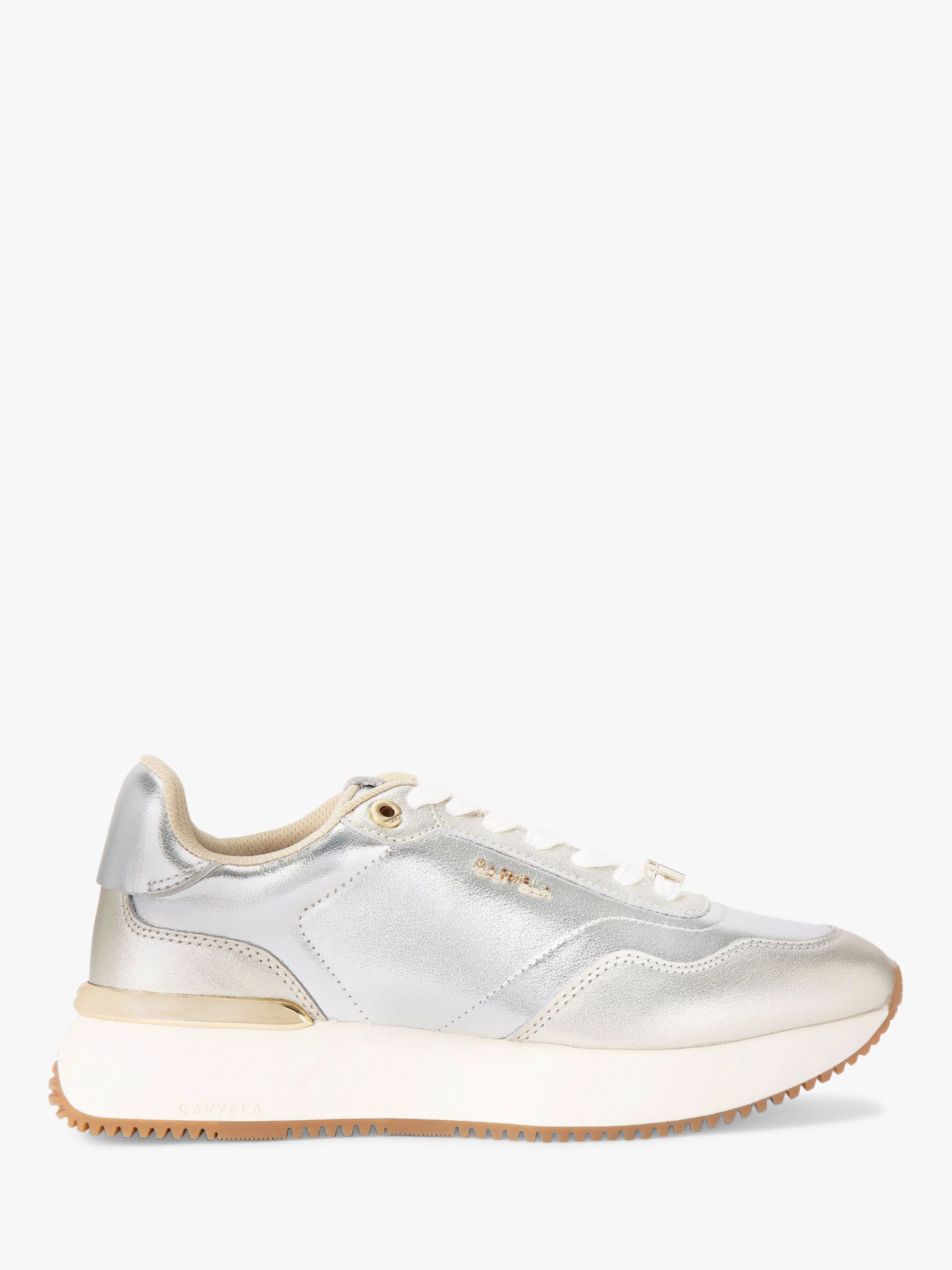 Carvela Flare Leather Trainers, Silver Multi Silver at John Lewis ...