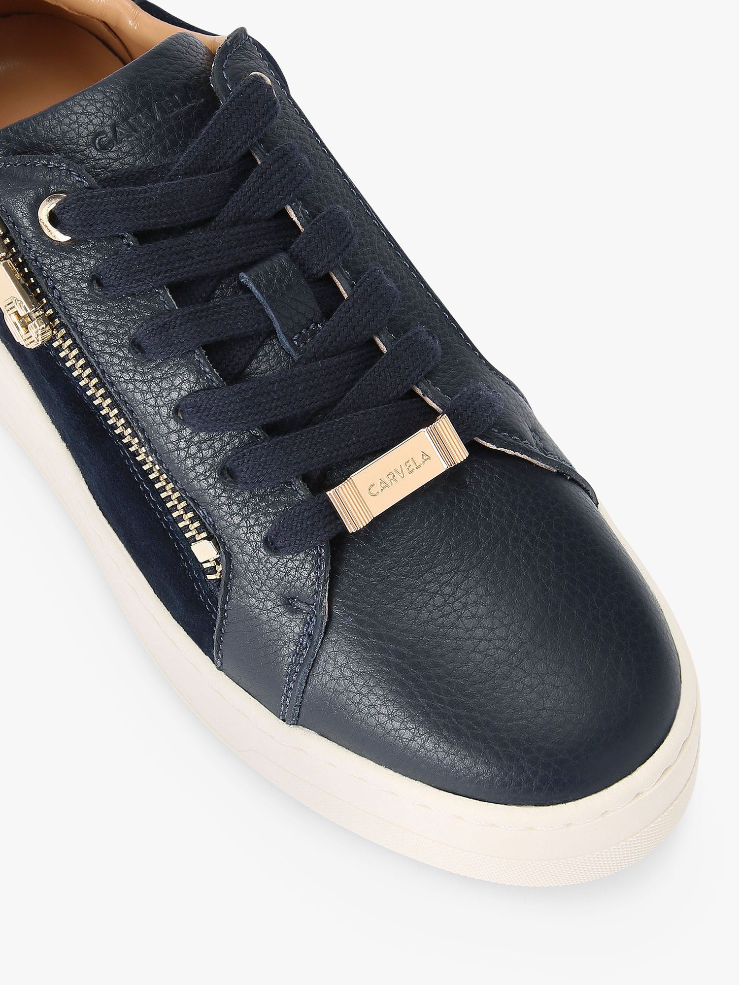 Carvela Connected Leather Zip Chunky Trainers, Blue Navy at John Lewis ...