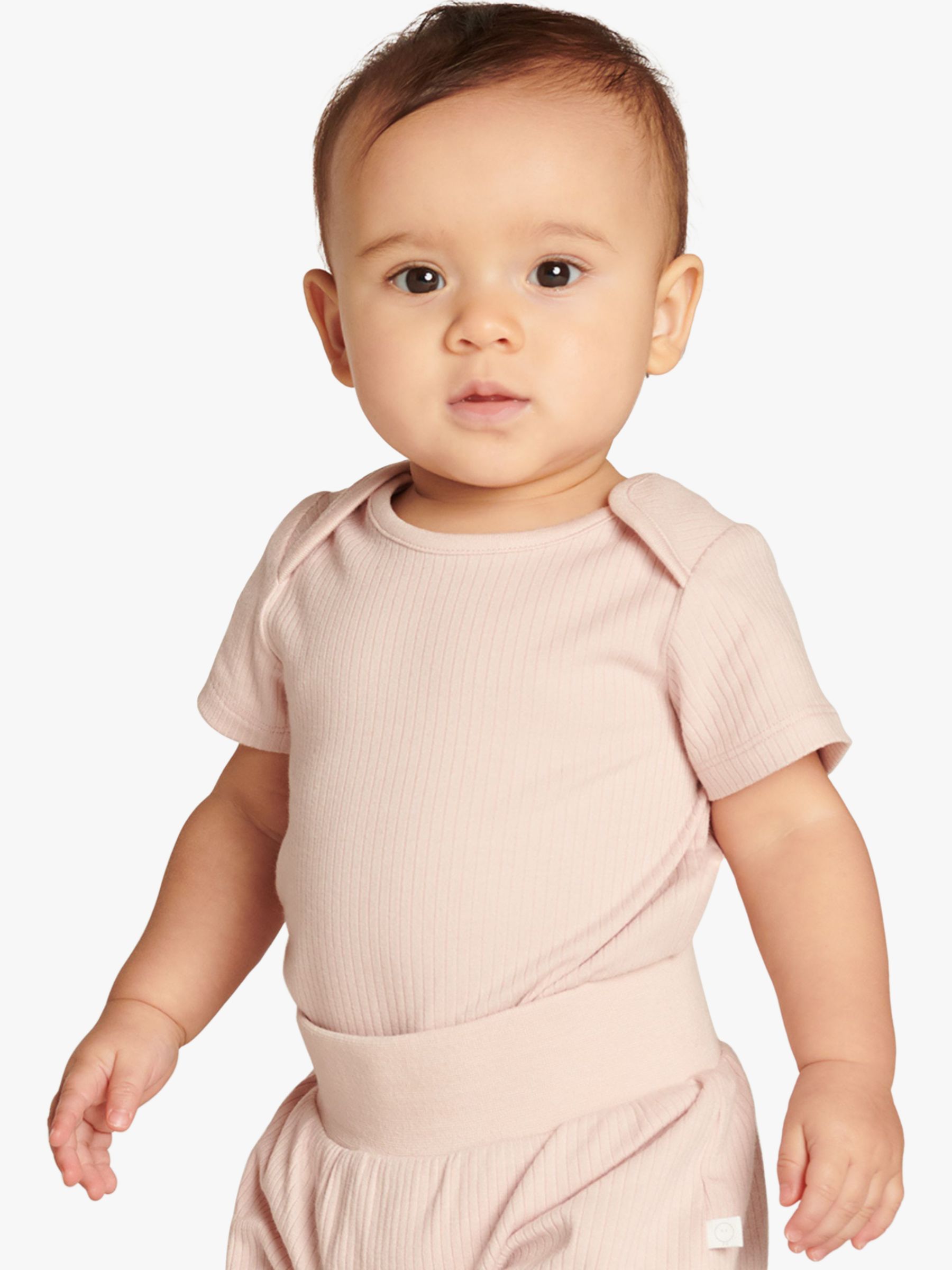 MORI Baby Ribbed Short Sleeve Bodysuit, Rose, 0-3 months