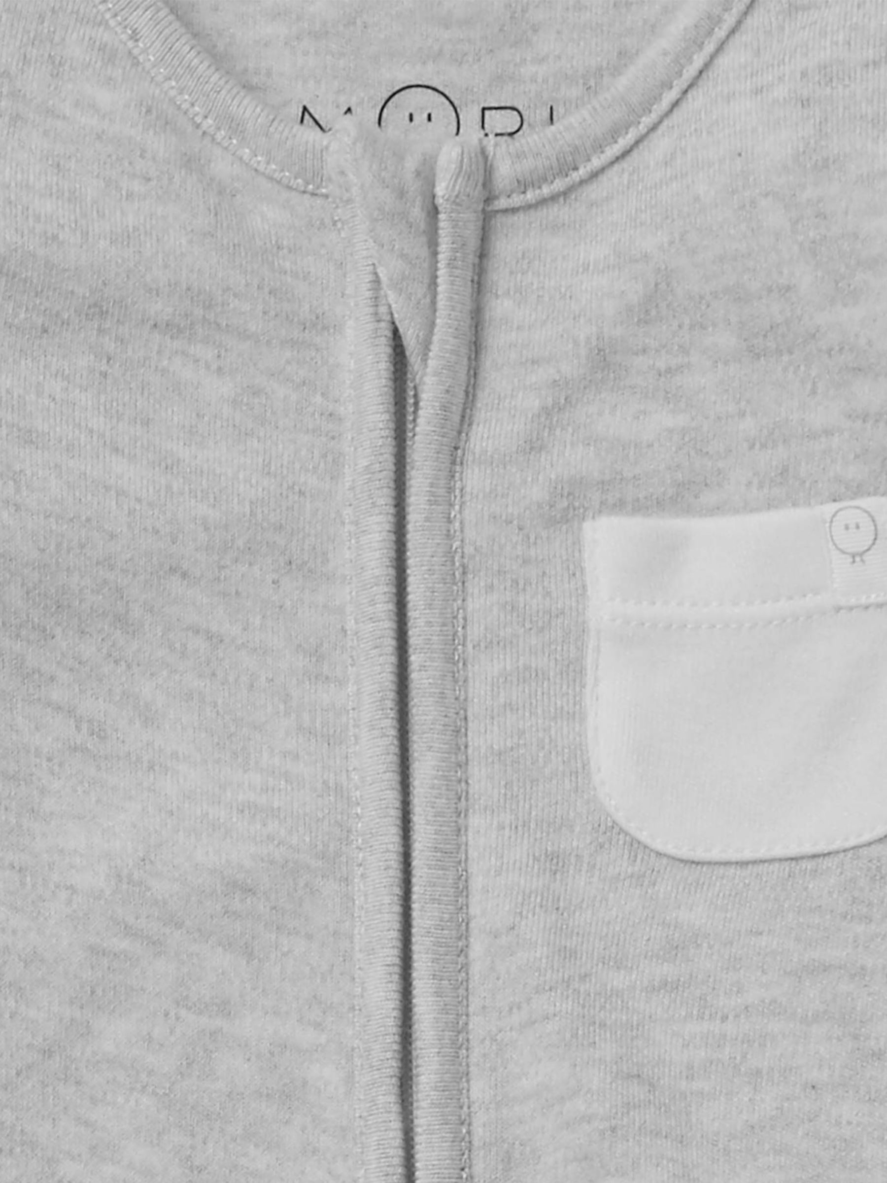 MORI Baby Clever Zip Pocket Sleepsuit, Grey, 9-12 months