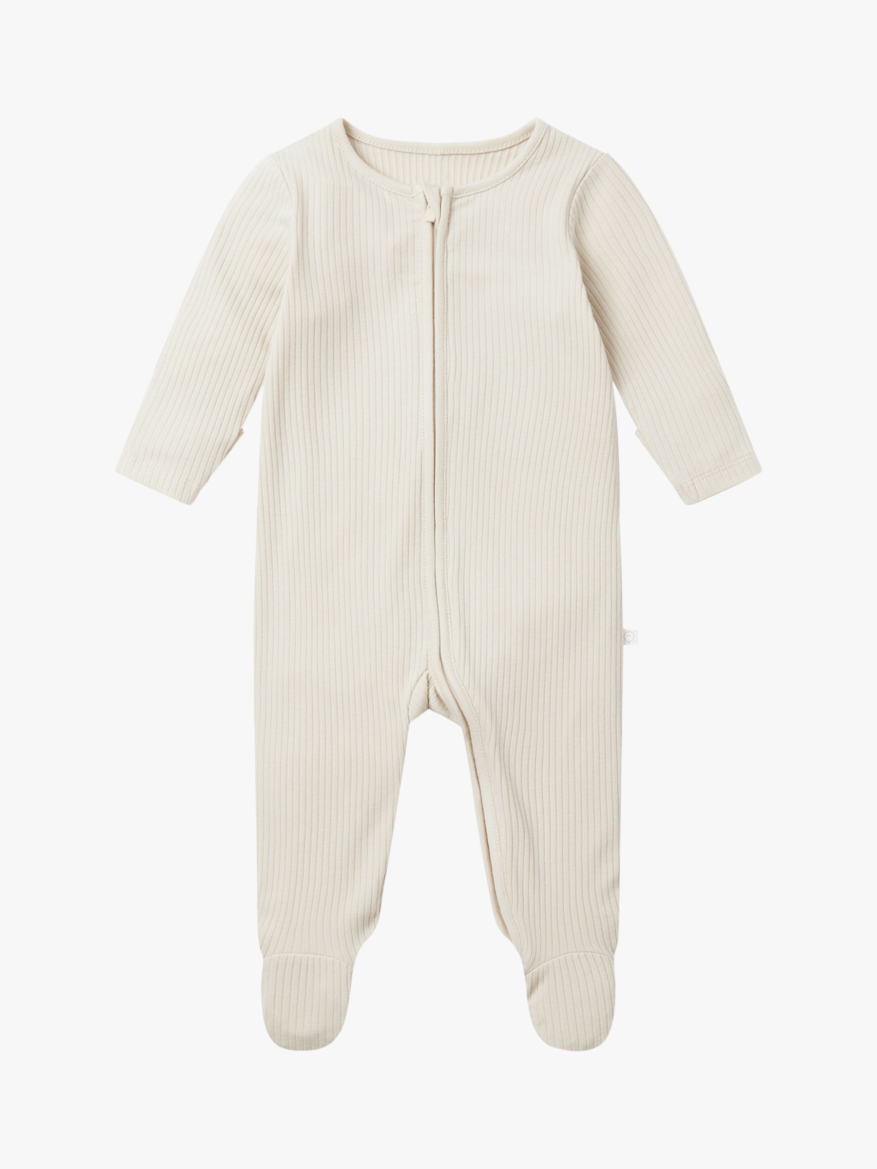 MORI Baby Clever Zip Ribbed Sleepsuit, Cream, 3-6 months