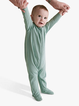 MORI Baby Clever Zip Ribbed Sleepsuit, Mint