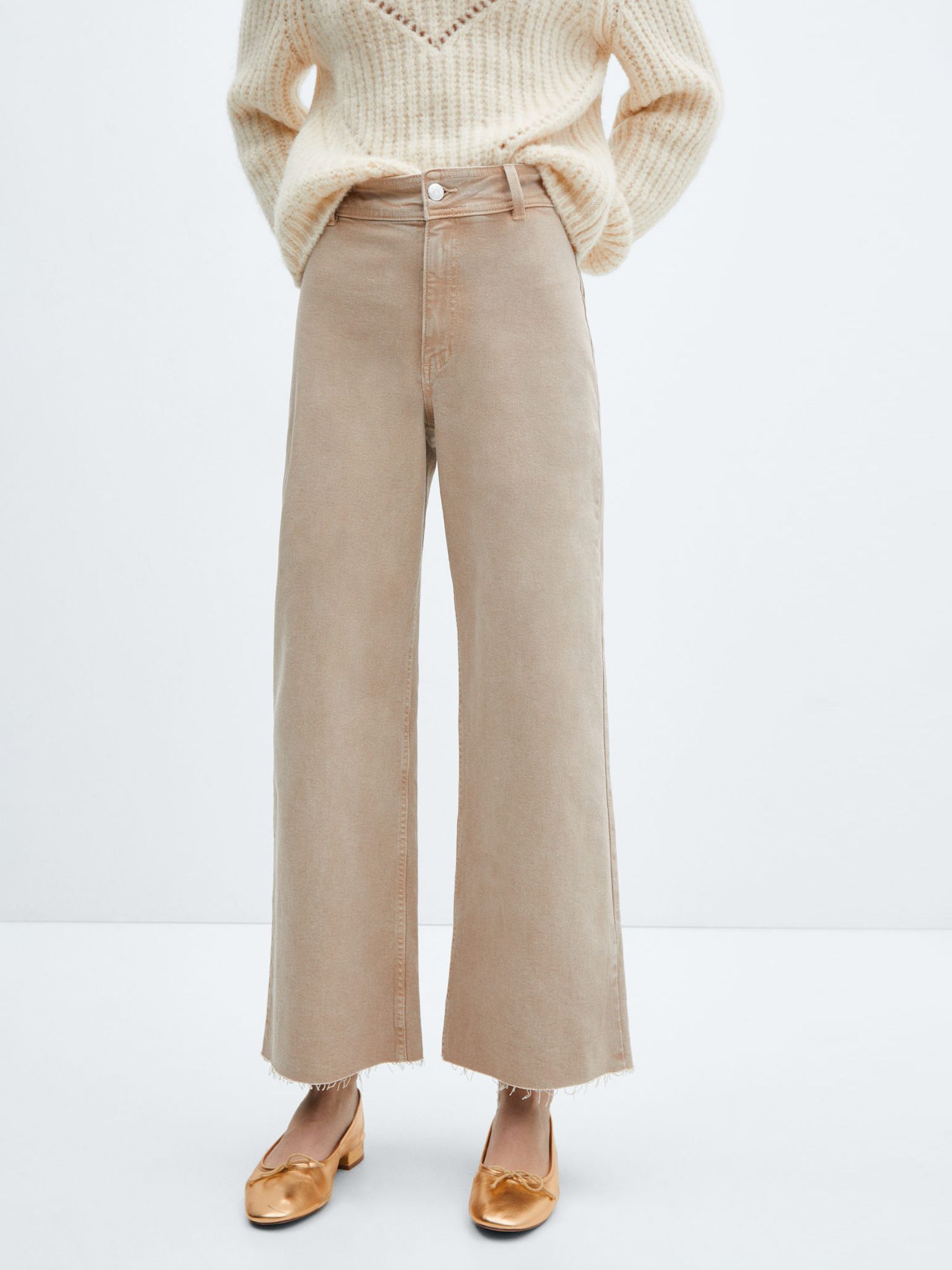 Buy Mango Catherin High Waist Culotte Jeans, Light Pastel Brown Online at johnlewis.com
