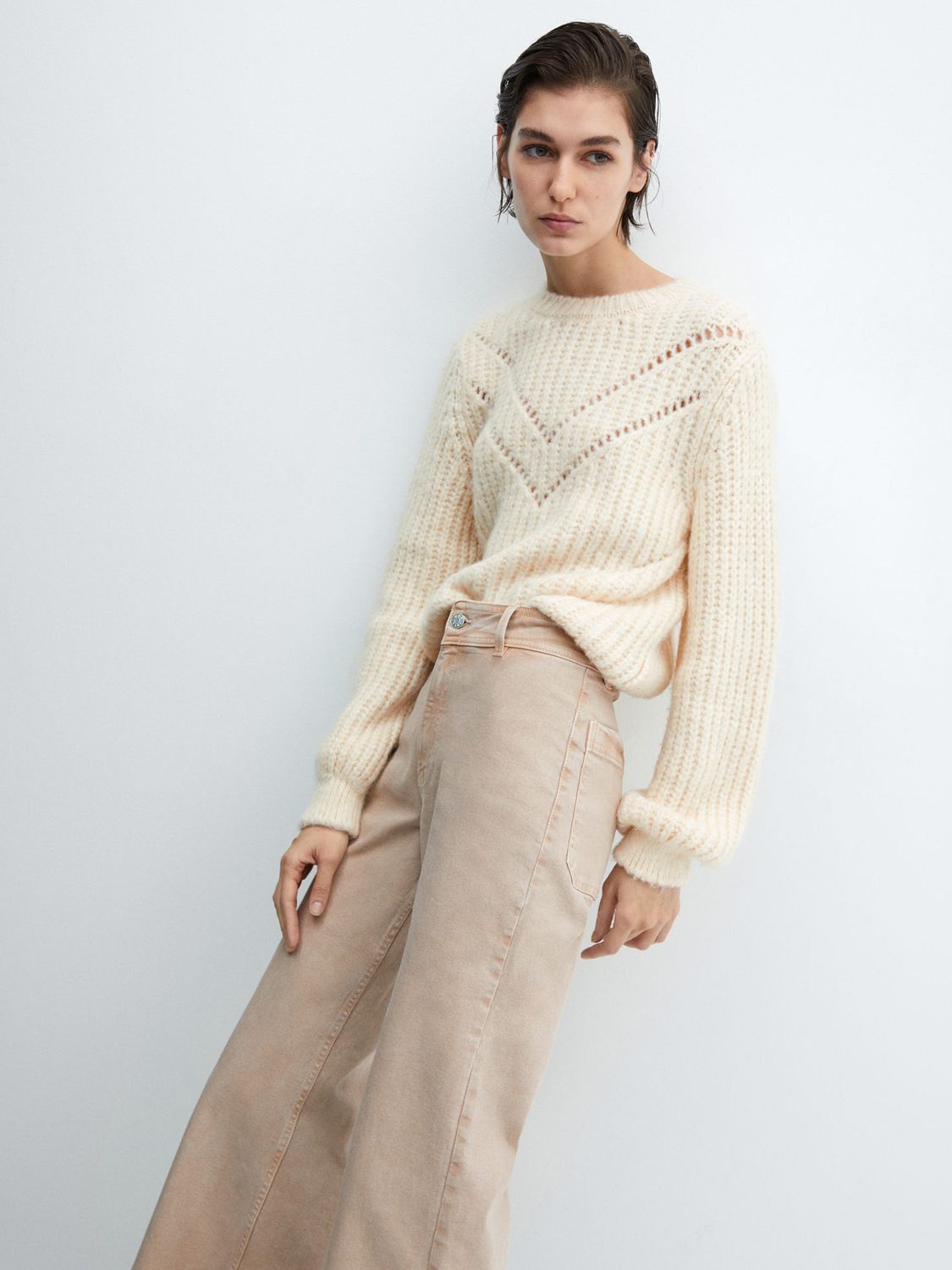 Buy Mango Catherin High Waist Culotte Jeans, Light Pastel Brown Online at johnlewis.com
