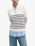 Mango Striped Zip Neck Jumper, Navy/White