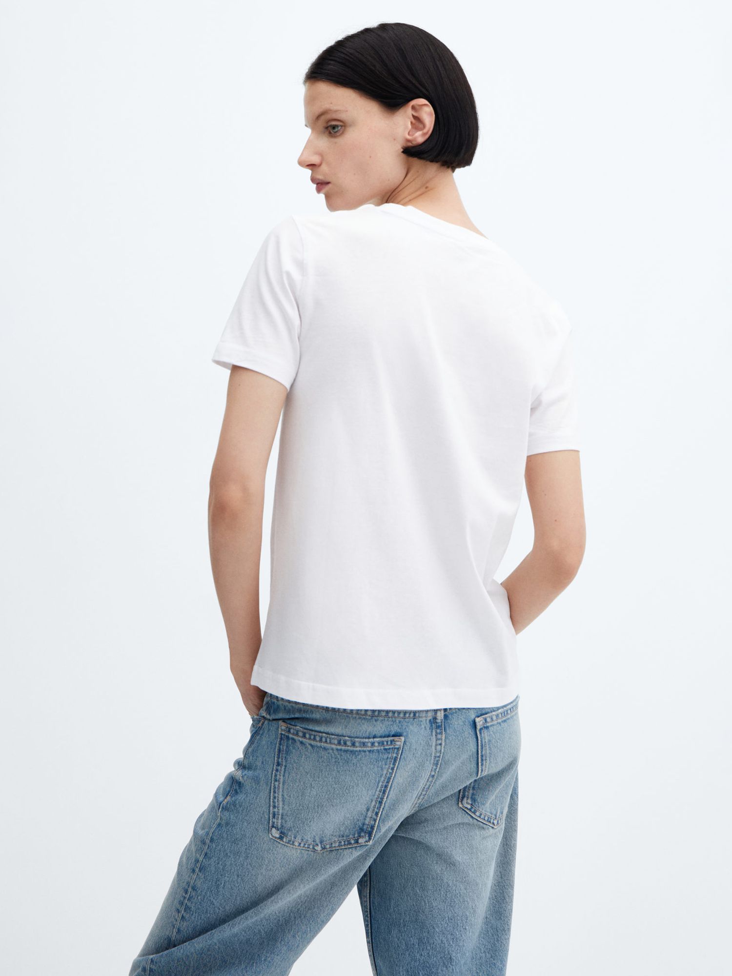 Mango Chalaca Cotton T-Shirt, White, 5XL