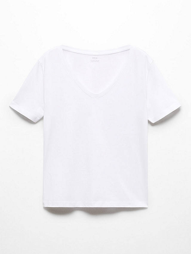Mango Chalapi Cotton V-Neck T-Shirt, White