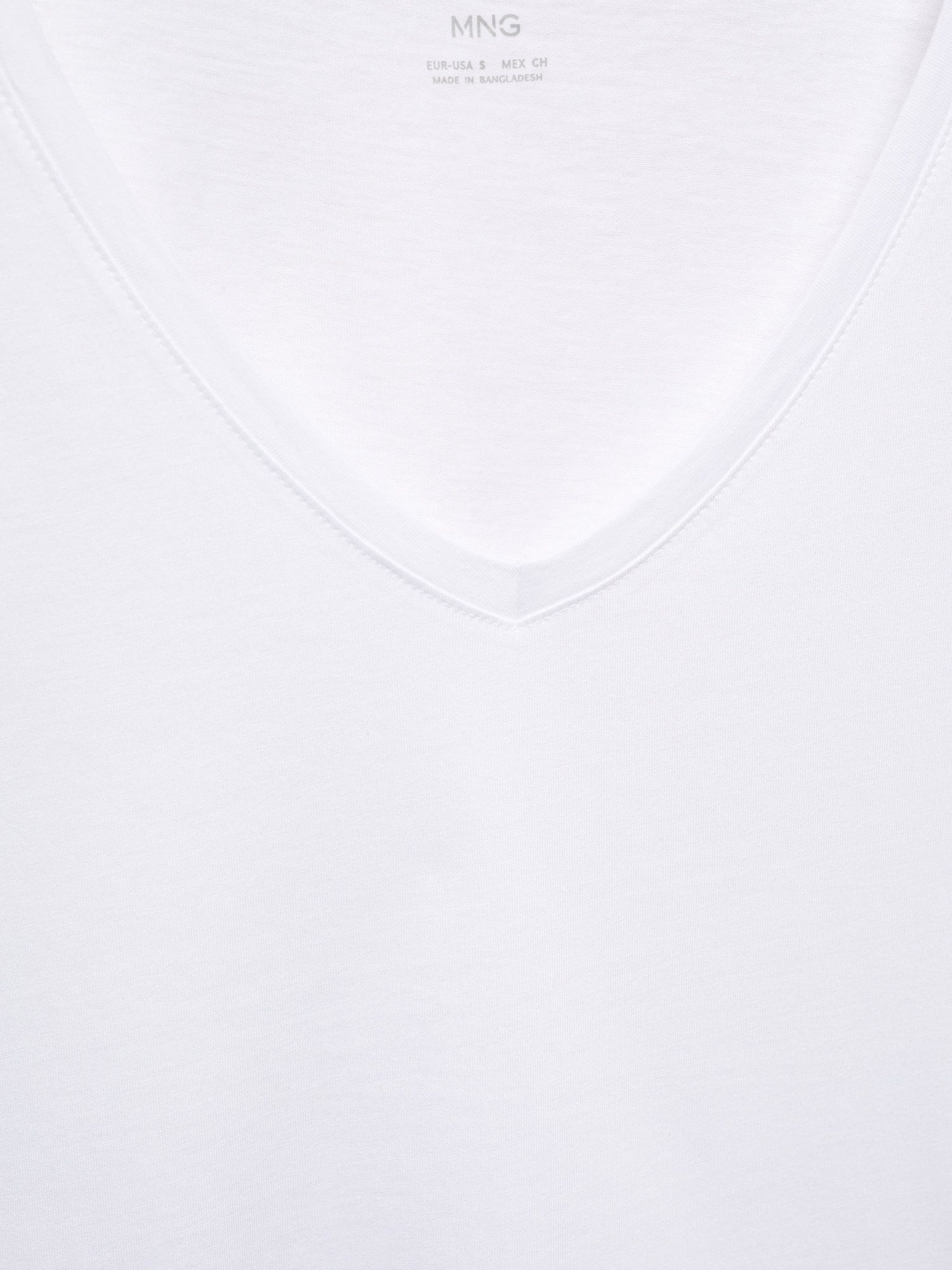Mango Chalapi Cotton V-Neck T-Shirt, White at John Lewis & Partners