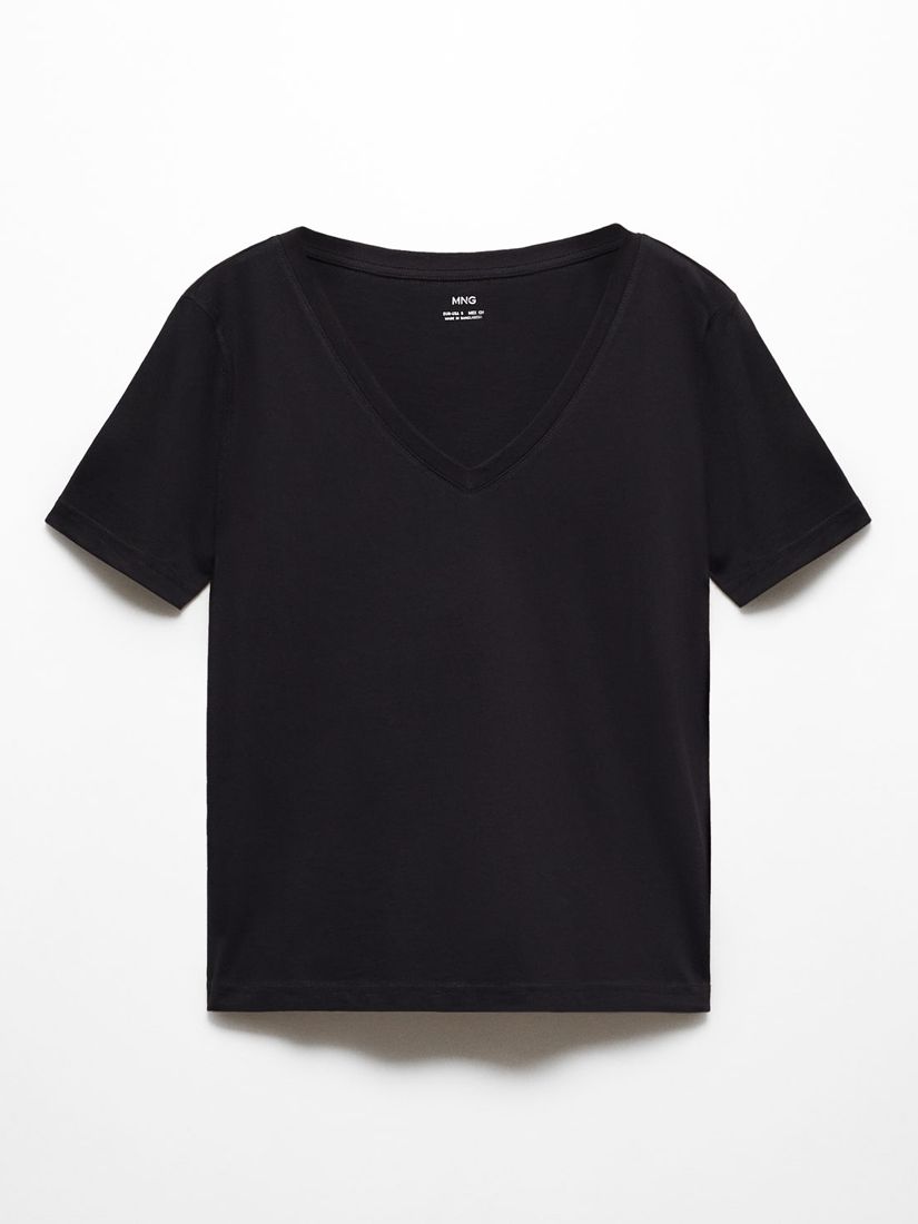 Mango Chalapi Cotton V-Neck T-Shirt, Black at John Lewis & Partners