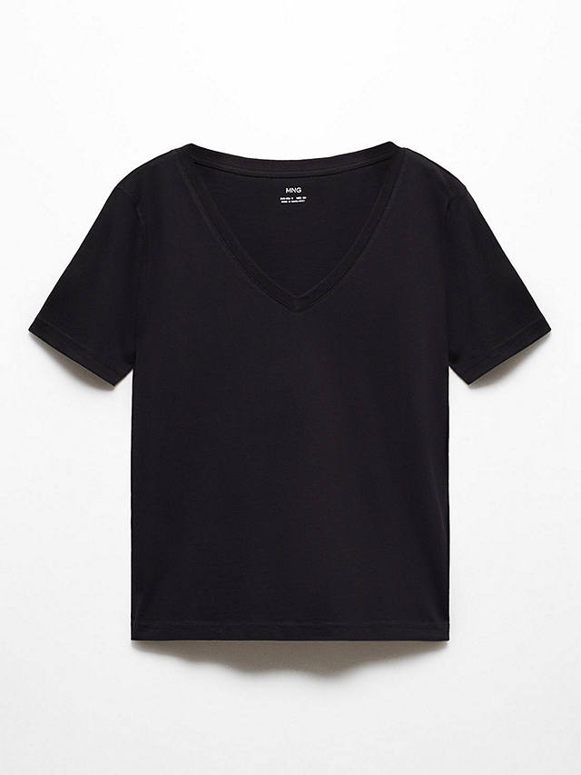 Mango Chalapi Cotton V-Neck T-Shirt, Black