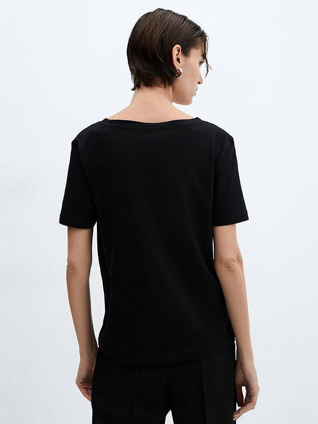Mango Chalapi Cotton V-Neck T-Shirt, Black